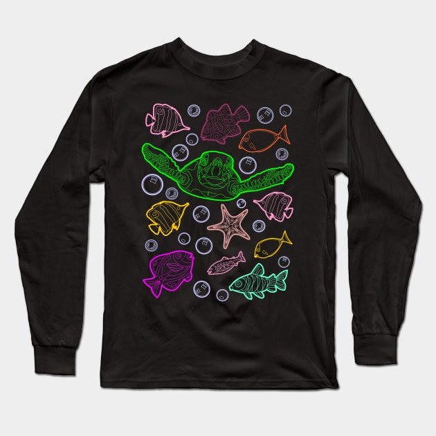 NIght Time Aquarium Long Sleeve T-Shirt by evisionarts